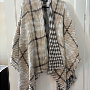 Elegant Beige and Black Plaid Poncho/Sweater Wrap